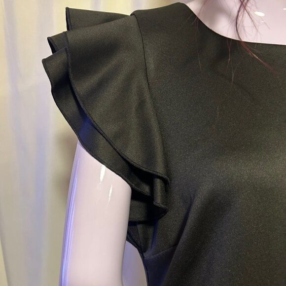 Tommy Hilfiger Scuba Crew Neck Flutter Ruffle Cap Sleeve Sheath Dress - Picture 6 of 9